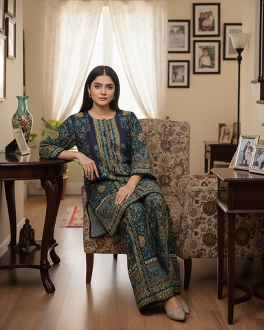 Designer CoOrds Two Piece | Digital Embroidered Prints | Soft Corduroy