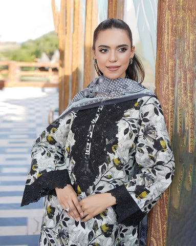 Designer Three Pieces | Embroidered-Mahay | Premium Printed Lawn
