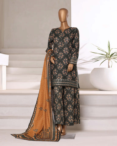 Embroidered Three Piece | Designer Printed - Malika | Winter Khaddar