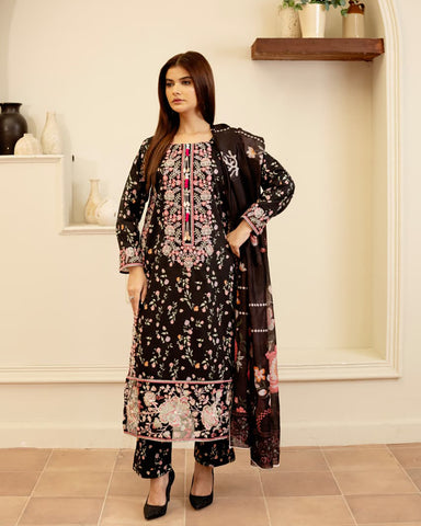 Designer Embroidered Three Piece | Elegant Style | Luxury Winter Cotton
