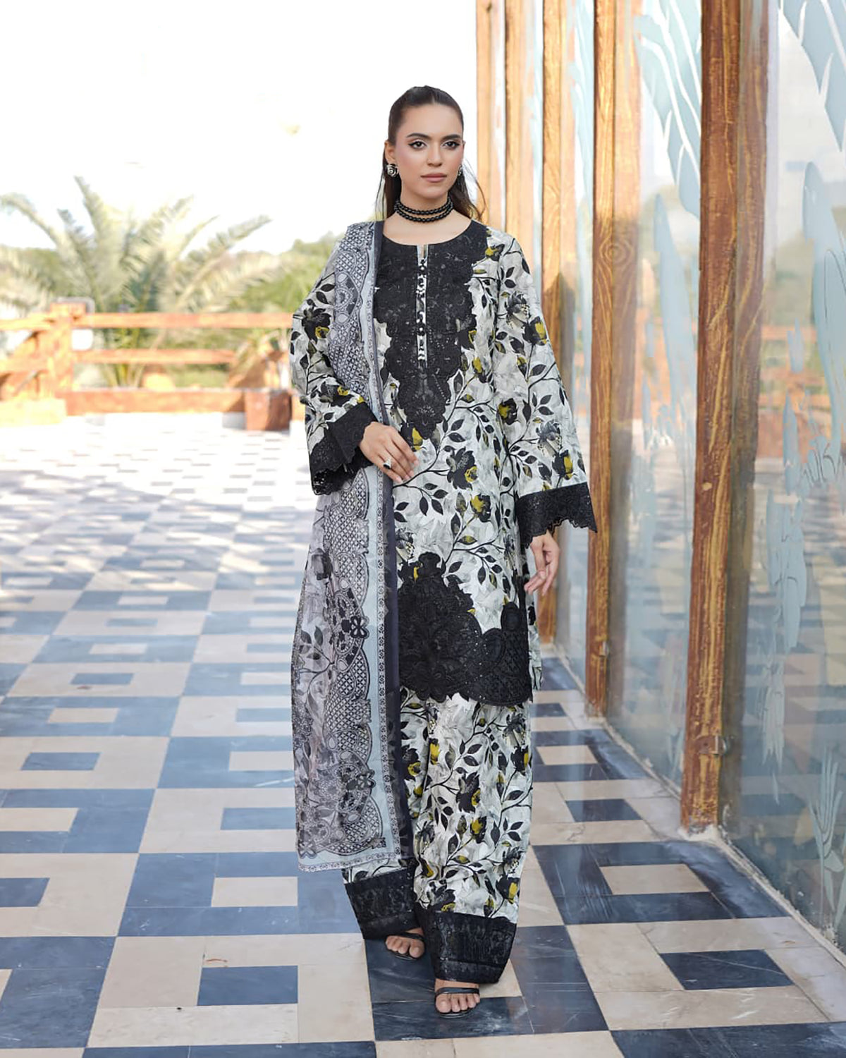 Designer Three Pieces | Embroidered-Mahay | Premium Printed Lawn