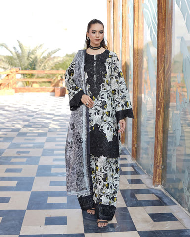 Designer Three Pieces | Embroidered-Mahay | Premium Printed Lawn