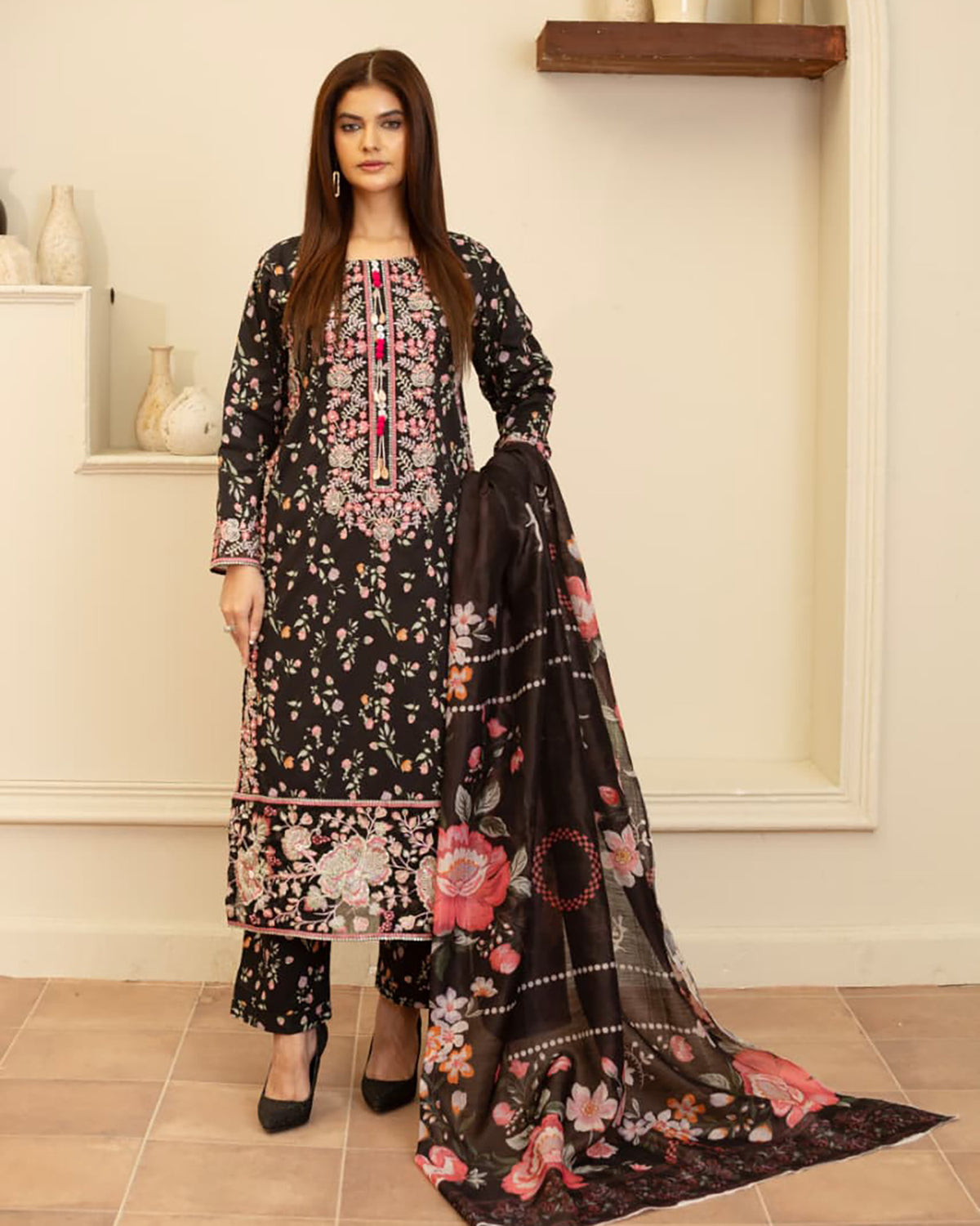 Designer Embroidered Three Piece | Elegant Style | Luxury Winter Cotton