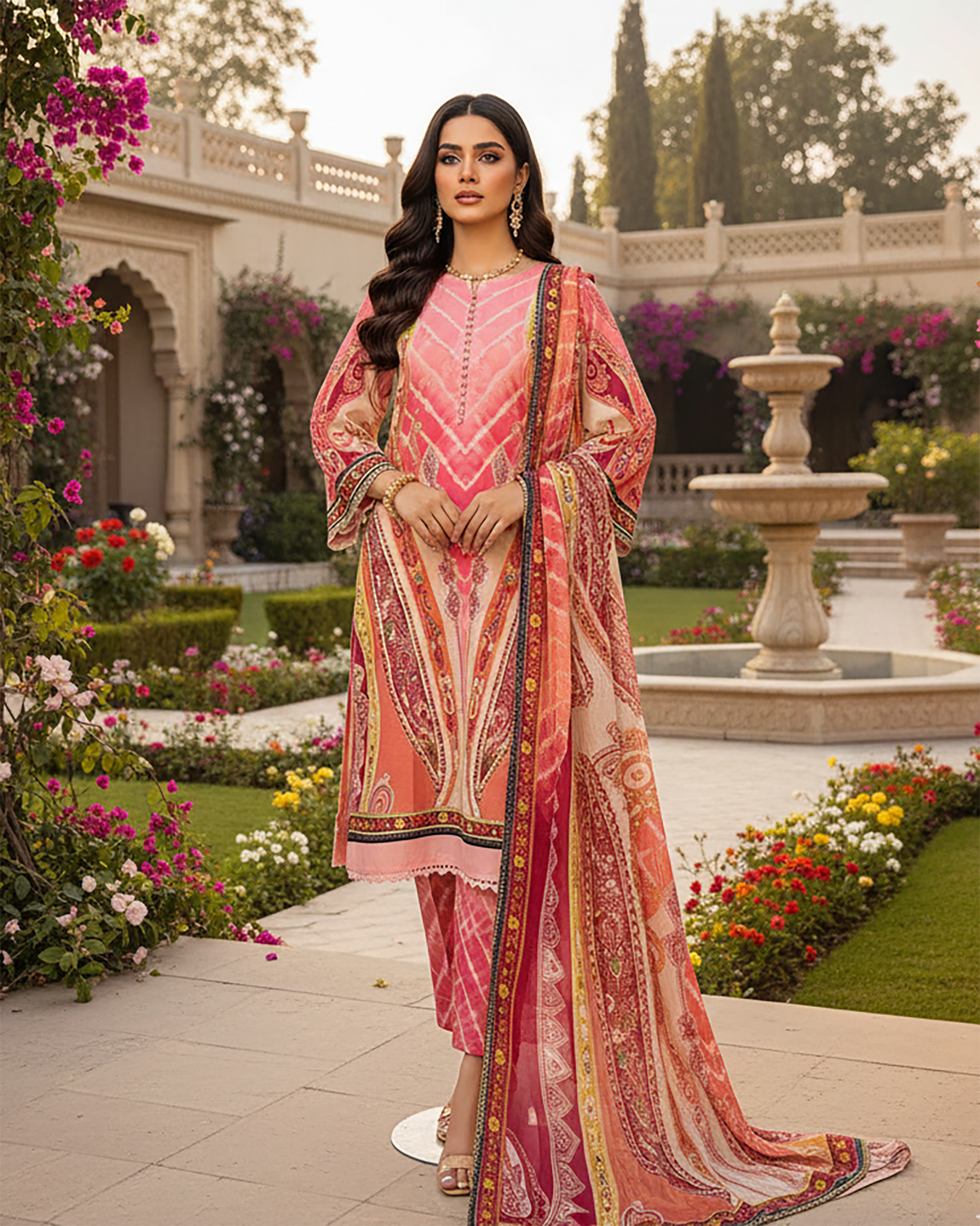 Digital Printed Three Piece | Long A/Line Shirt | Premium Lawn