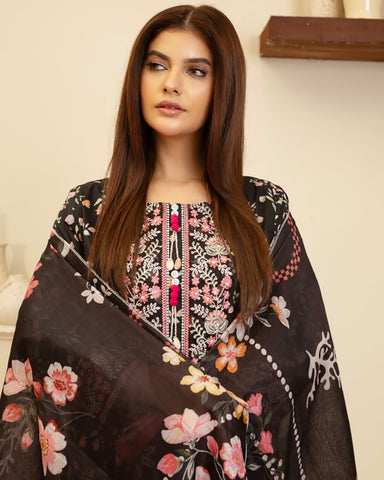 Designer Embroidered Three Piece | Elegant Style | Luxury Winter Cotton