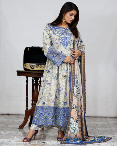 Designer Embroidered Three Piece Maxi/ Frock | Floral Printed | Bana Dora Marina