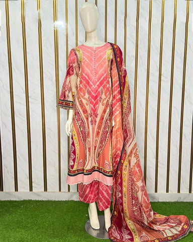 Digital Printed Three Piece | Long A/Line Shirt | Premium Lawn