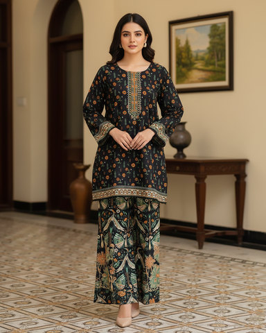 Designer CoOrds Two Piece | Digital Embroidered Prints | Soft Corduroy