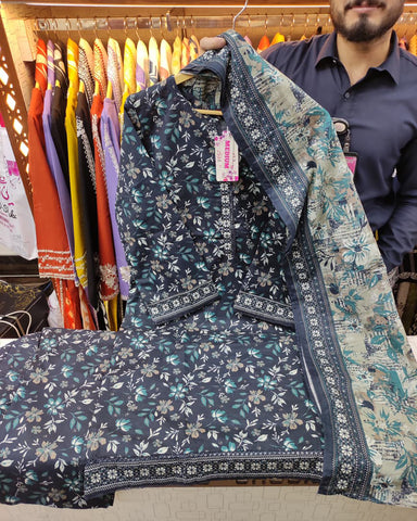 Printed Three Piece | Designer | Premium Khaddar