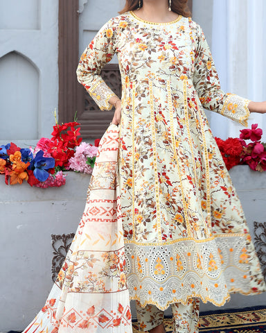 Designer Three Piece Frock | Masakali 9mm | Winter Cotton