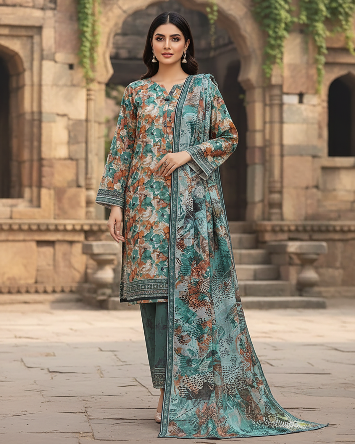 Digital Printed Three Piece | Designer "Hamna" | Soft Khaddar