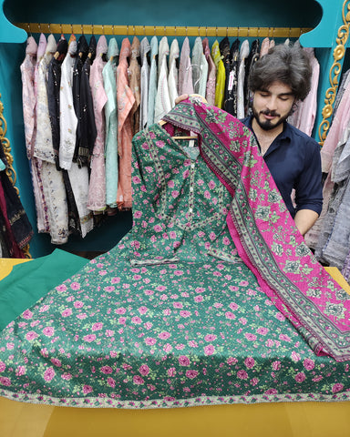 Printed Three Piece | Desginer Long Frock - Areej Casual | Premium Lawn