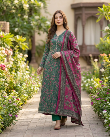 Printed Three Piece | Desginer Long Frock - Areej Casual | Premium Lawn