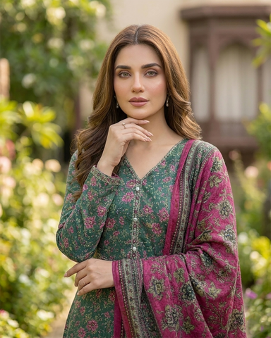 Printed Three Piece | Desginer Long Frock - Areej Casual | Premium Lawn