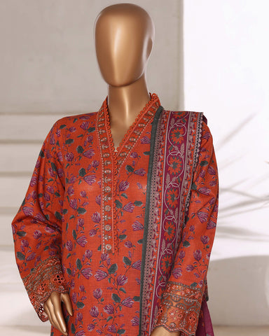 Embroidered Three Piece | Designer Printed - Malika | Winter Khaddar