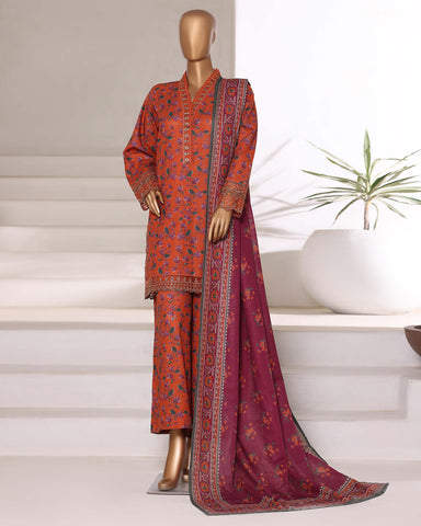 Embroidered Three Piece | Designer Printed - Malika | Winter Khaddar