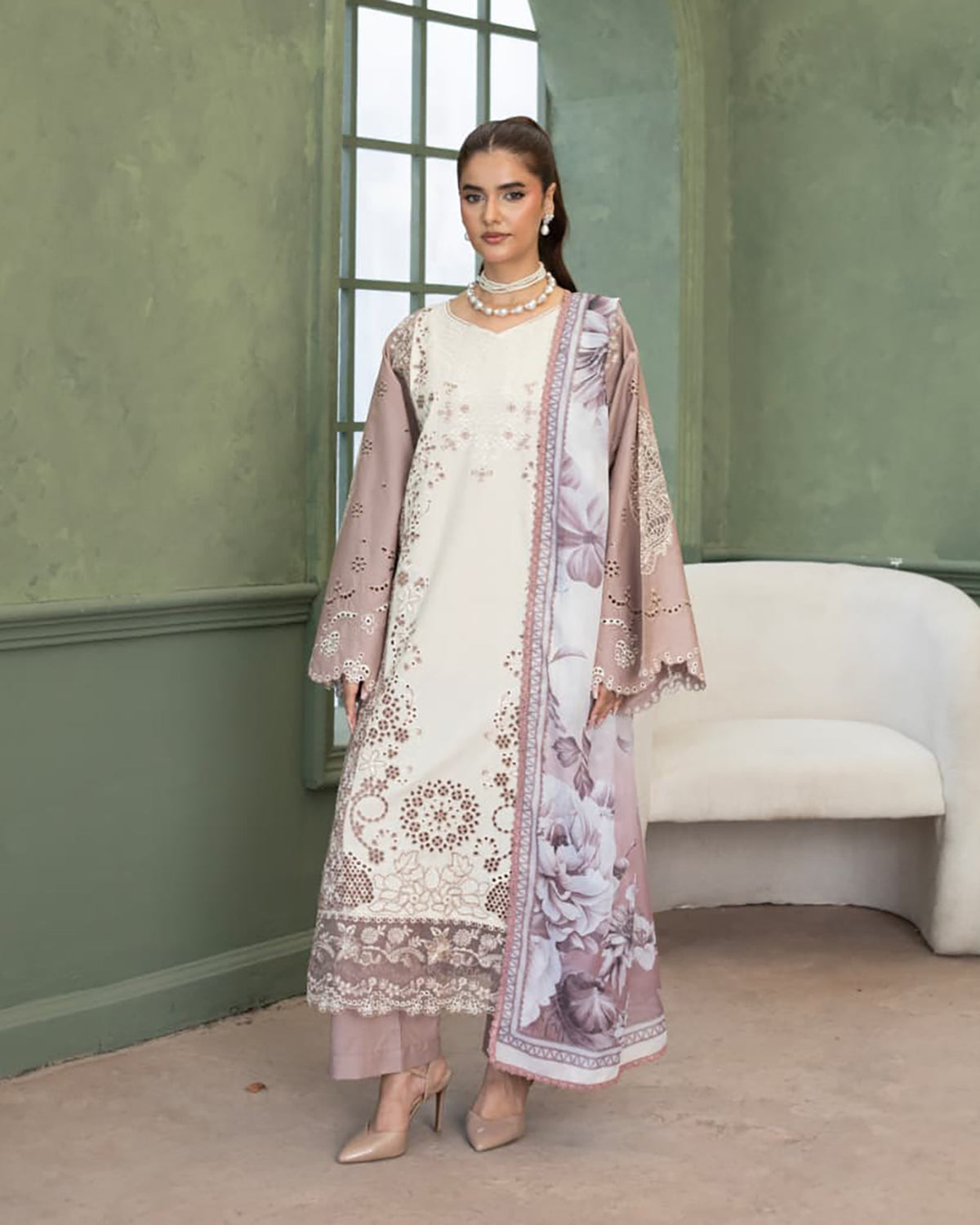 Designer Three Piece | Embroidered - Double Head | Premium Lawn