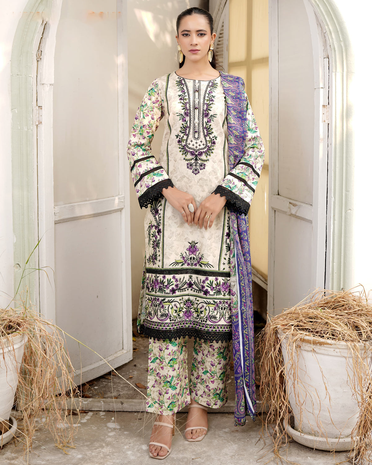 Designer Three Piece | Digital Printed Embroidered | Premium Khaddar