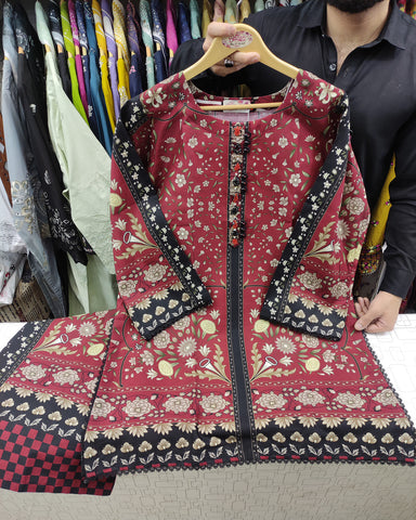 Designer CoOrds Two Piece | Digital Embroidered Prints | Soft Corduroy