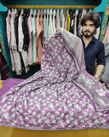 Printed Three Piece | Desginer Long Frock - Areej Casual | Premium Lawn