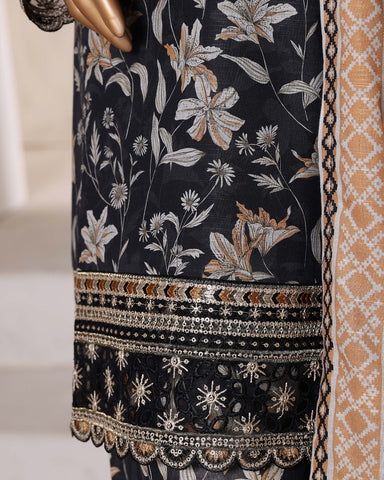 Embroidered Three Piece | Designer Printed - Malika | Winter Khaddar
