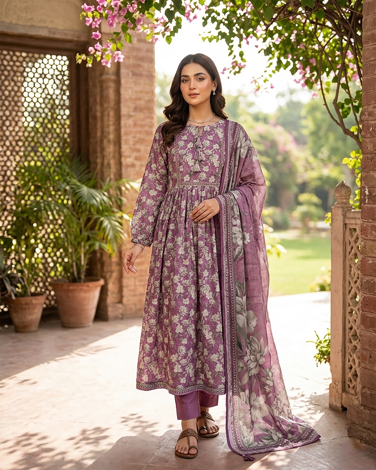 Printed Three Piece | Desginer Long Frock - Areej Casual | Premium Lawn