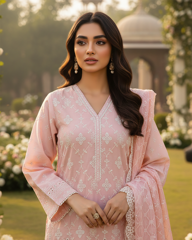 Three Piece Formals | Embroidered - White & White - Eid Special | Premium Lawn