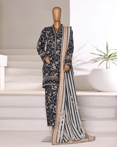 Embroidered Three Piece | Designer Printed - Malika | Winter Khaddar