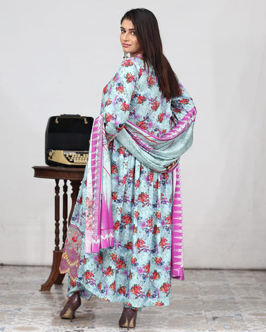 Designer Embroidered Three Piece Maxi/ Frock | Floral Printed | Bana Dora Marina