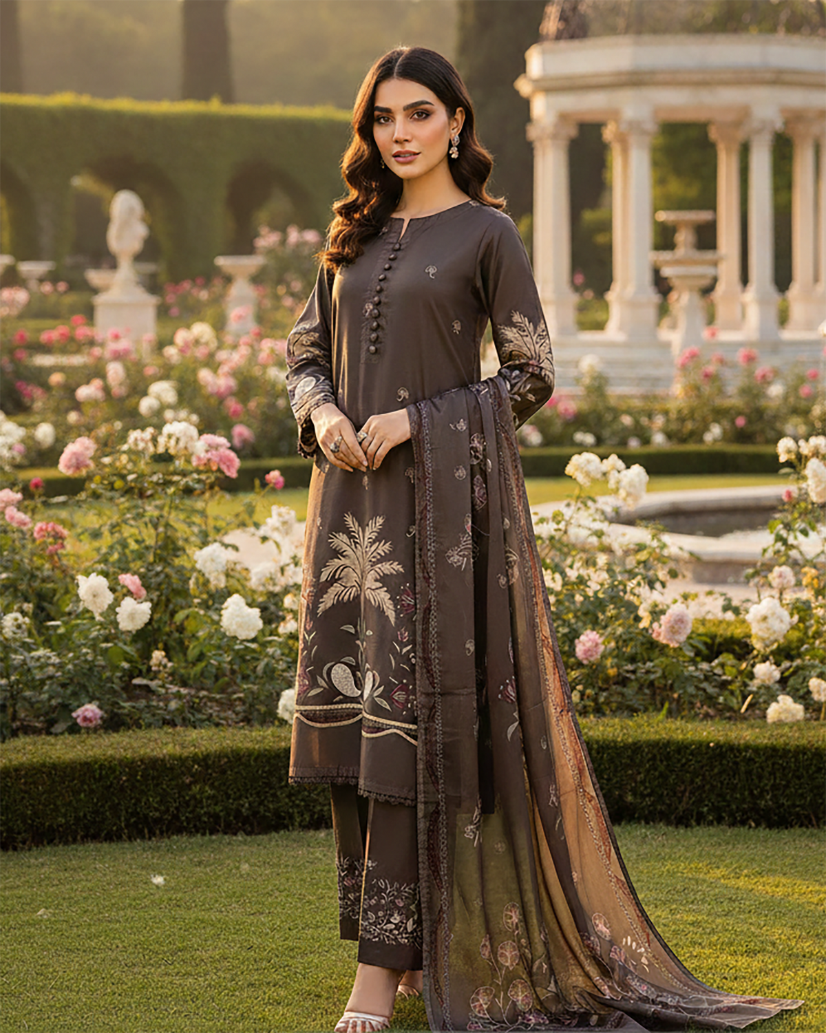 Digital Printed Three Piece | Long A/Line Shirt | Premium Lawn