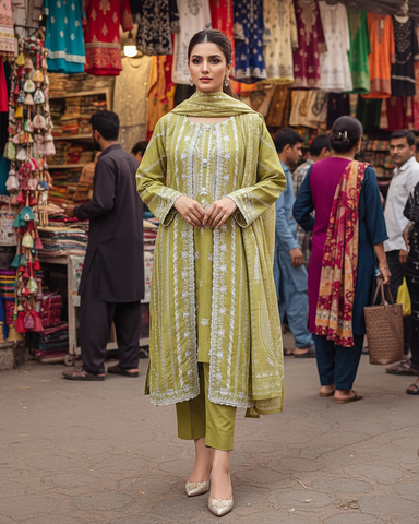 Designer Three Piece | Gown/Inner - Madhubala | Premium Winter Self Cotton