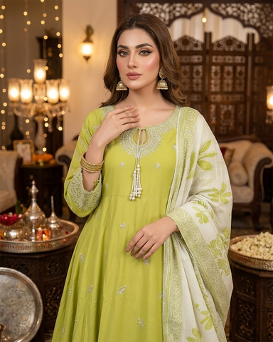 Designer Three Piece Frock | Embroidered - Anmol 2 | Premium Lawn Cotton