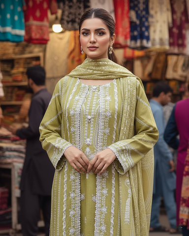 Designer Three Piece | Gown/Inner - Madhubala | Premium Winter Self Cotton