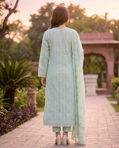 Designer Three Piece | Embroidered - Luxury Madhubala Gown | Premium Bareeze Lawn