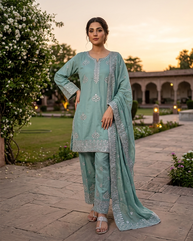 Designer Three Piece | Embroidered Handwork - Luxury Sakura | Premium Lawn