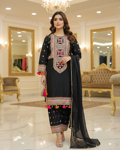 Designer Three Piece | Embroidered - Badshah Begum | Premium Khaddar