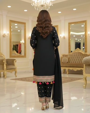 Designer Three Piece | Embroidered - Badshah Begum | Premium Khaddar