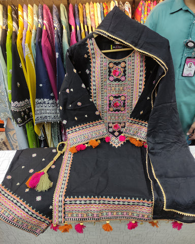 Designer Three Piece | Embroidered - Badshah Begum | Premium Khaddar