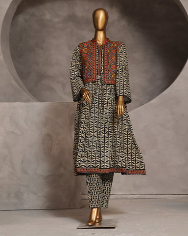 Digital Printed Two Piece | Jacket-Frock-Trousers | Fusion | Khaddar