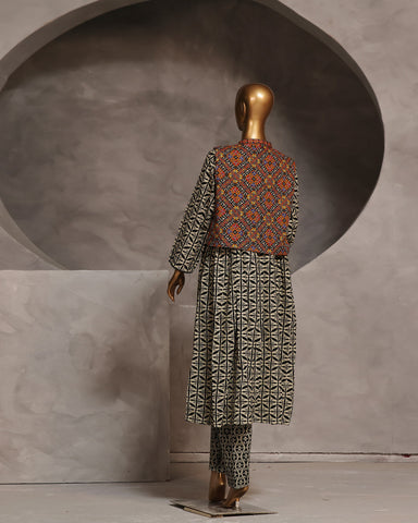 Digital Printed Two Piece | Jacket-Frock-Trousers | Fusion | Khaddar