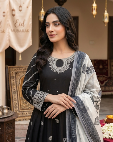 Designer Three Piece Frock | Embroidered - Anmol 2 | Premium Lawn Cotton