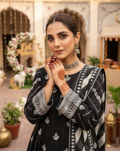 Designer Three Piece Frock | Embroidered - Anmol | Premium Lawn Cotton
