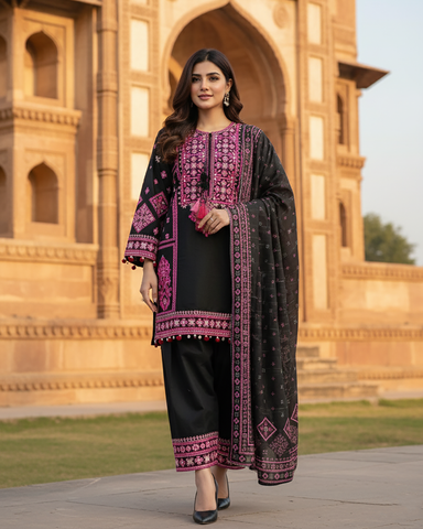 Designer Three Piece | Embroidered - Jannat | Premium Khaddar