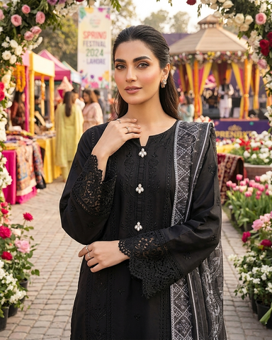 Designer Three Piece | Embroidered-Lehar | Premium Lawn