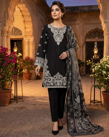 Designer Three Piece | Embroidered-Zarnish | Premium Lawn
