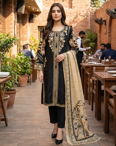 Designer Three Piece | Embroidered - Sard Raatain | Premium Winter Cotton