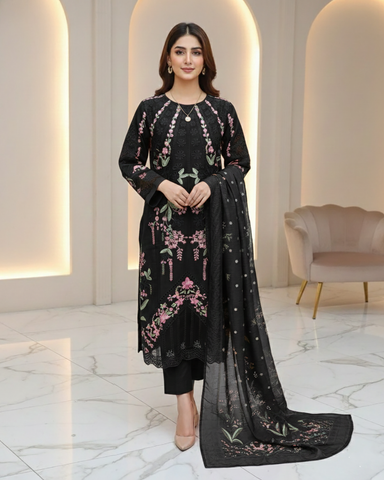 Designer Three Piece | Embroidered - Gul | Premium Winter Cotton