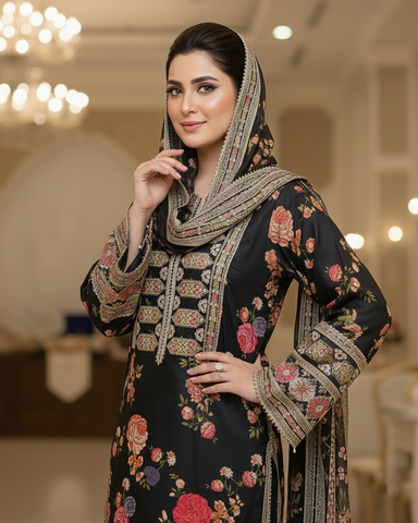 Designer Three Piece | Embroidered - Nimra | Shamoz Silk