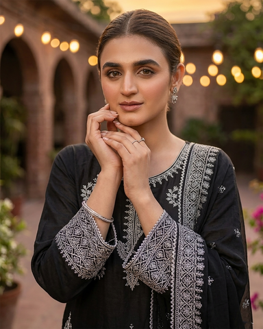 Designer Three Piece | Embroidered Handwork - Luxury Sakura | Premium Lawn