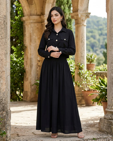 Cropped Jacket - Shirred Maxi -  Breathable Blended Western Fabric